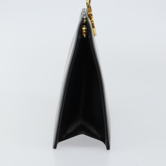 Salvatore Ferragamo Gancini Hand Bag Leather Black Gold Auth 142837