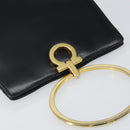 Salvatore Ferragamo Gancini Hand Bag Leather Black Gold Auth 142837-6