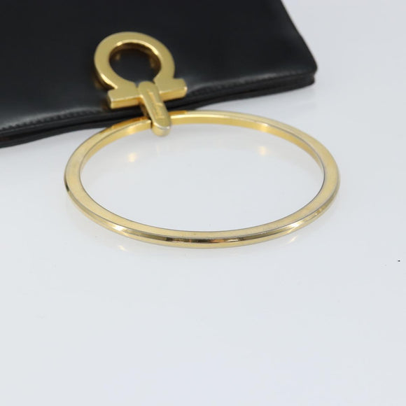 Salvatore Ferragamo Gancini Hand Bag Leather Black Gold Auth 142837