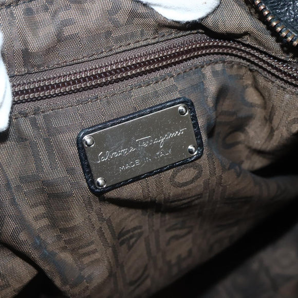 Salvatore Ferragamo Gancini Shoulder Bag Leather Black Silver Auth 142838