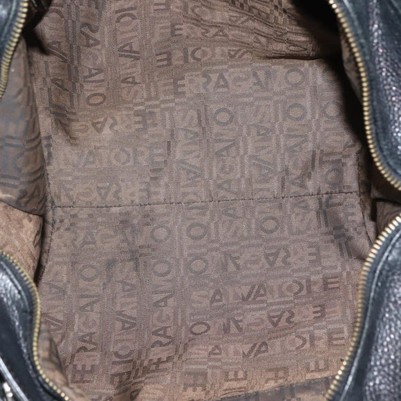 Salvatore Ferragamo Gancini Shoulder Bag Leather Black Silver Auth 142838