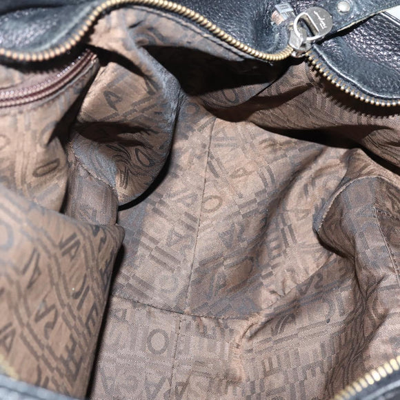 Salvatore Ferragamo Gancini Shoulder Bag Leather Black Silver Auth 142838