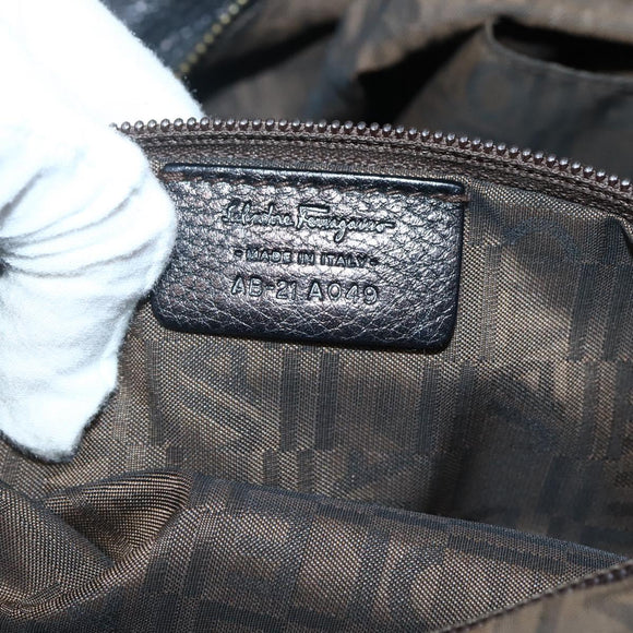 Salvatore Ferragamo Gancini Shoulder Bag Leather Black Silver Auth 142838