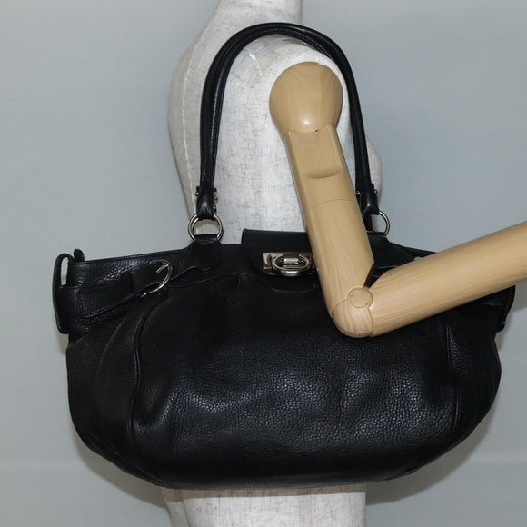 Salvatore Ferragamo Gancini Shoulder Bag Leather Black Silver Auth 142838