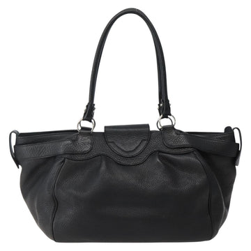 Salvatore Ferragamo Gancini Shoulder Bag Leather Black Silver Auth 142838 - 0