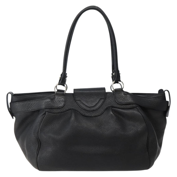 Salvatore Ferragamo Gancini Shoulder Bag Leather Black Silver Auth 142838