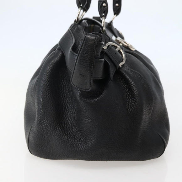 Salvatore Ferragamo Gancini Shoulder Bag Leather Black Silver Auth 142838