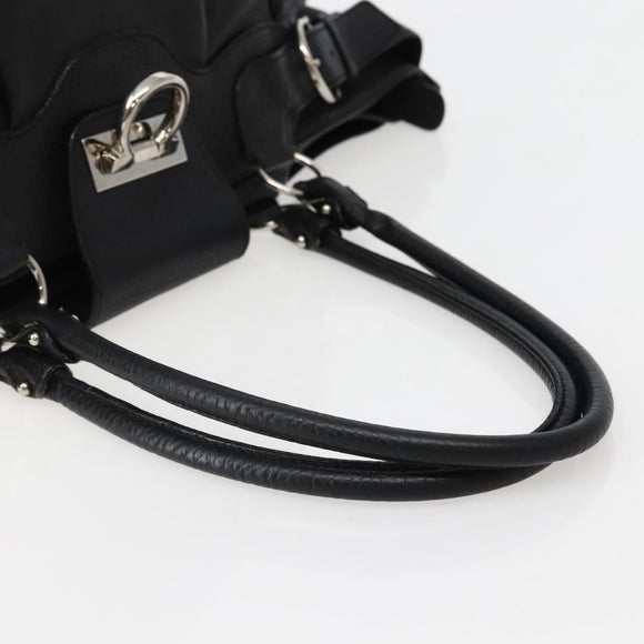 Salvatore Ferragamo Gancini Shoulder Bag Leather Black Silver Auth 142838