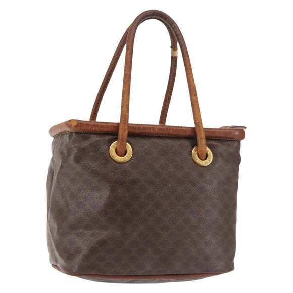 CELINE Macadam Canvas Hand Bag PVC Leather Brown Gold Auth 142839