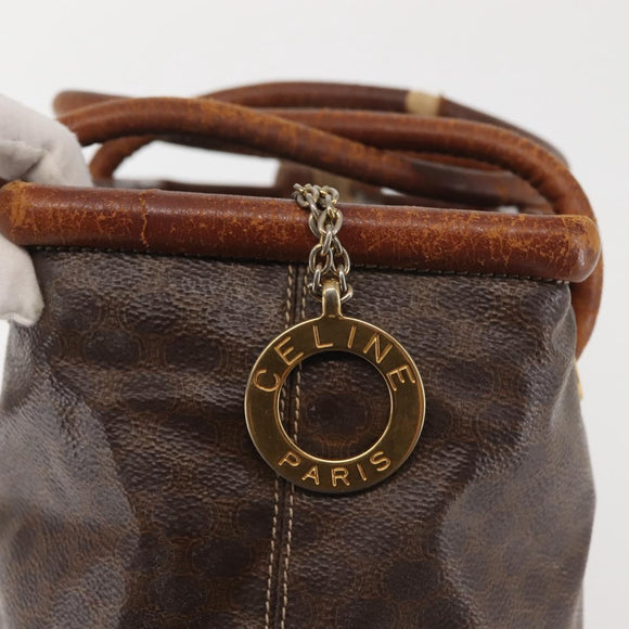 CELINE Macadam Canvas Hand Bag PVC Leather Brown Gold Auth 142839