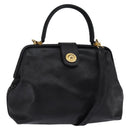 CELINE Hand Bag Leather 2way Black Gold Auth 142840-1