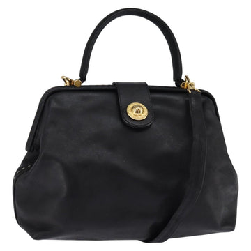 CELINE Hand Bag Leather 2way Black Gold Auth 142840