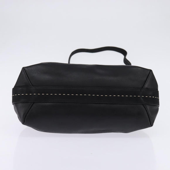 CELINE Hand Bag Leather 2way Black Gold Auth 142840