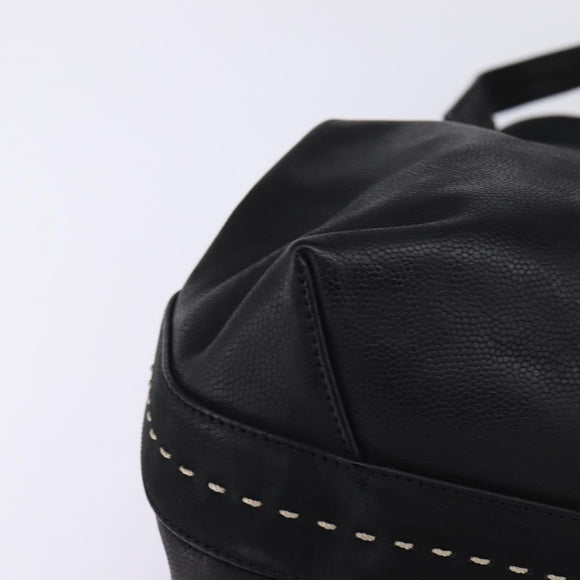 CELINE Hand Bag Leather 2way Black Gold Auth 142840