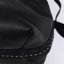 CELINE Hand Bag Leather 2way Black Gold Auth 142840-10