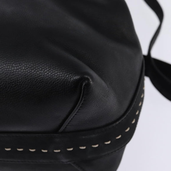 CELINE Hand Bag Leather 2way Black Gold Auth 142840