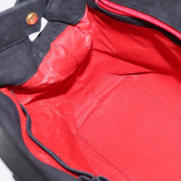 CELINE Hand Bag Leather 2way Black Gold Auth 142840