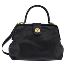 CELINE Hand Bag Leather 2way Black Gold Auth 142840-13