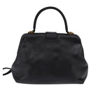 CELINE Hand Bag Leather 2way Black Gold Auth 142840-2