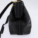 CELINE Hand Bag Leather 2way Black Gold Auth 142840-4