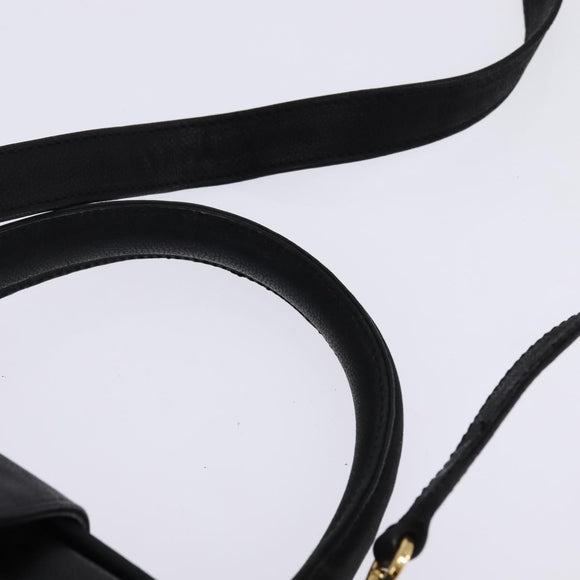 CELINE Hand Bag Leather 2way Black Gold Auth 142840