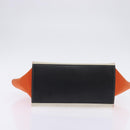 CELINE Trapeze Hand Bag Leather Canvas 2way Beige Black Orange Auth 142841-5