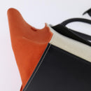 CELINE Trapeze Hand Bag Leather Canvas 2way Beige Black Orange Auth 142841-9