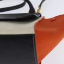 CELINE Trapeze Hand Bag Leather Canvas 2way Beige Black Orange Auth 142841-16