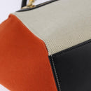CELINE Trapeze Hand Bag Leather Canvas 2way Beige Black Orange Auth 142841-17