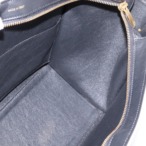 CELINE Trapeze Hand Bag Leather Canvas 2way Beige Black Orange Auth 142841