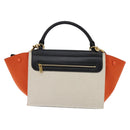 CELINE Trapeze Hand Bag Leather Canvas 2way Beige Black Orange Auth 142841-2