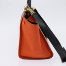 CELINE Trapeze Hand Bag Leather Canvas 2way Beige Black Orange Auth 142841-3