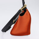 CELINE Trapeze Hand Bag Leather Canvas 2way Beige Black Orange Auth 142841-4