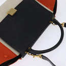 CELINE Trapeze Hand Bag Leather Canvas 2way Beige Black Orange Auth 142841-6
