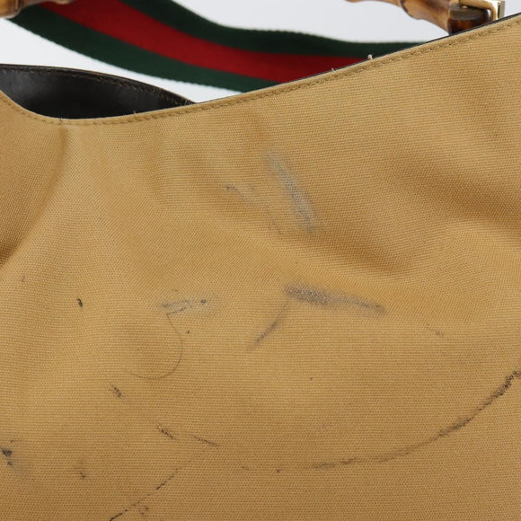 GUCCI Bamboo Web Sherry Line Bag Canvas 2way Beige 001 4058 1705 Auth 142842