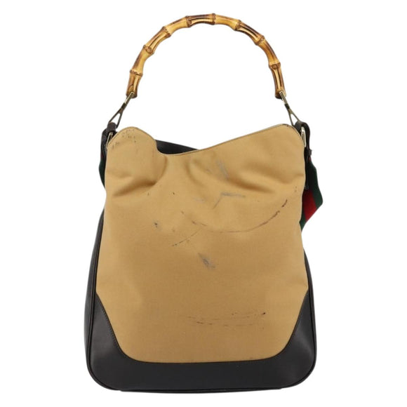 GUCCI Bamboo Web Sherry Line Bag Canvas 2way Beige 001 4058 1705 Auth 142842