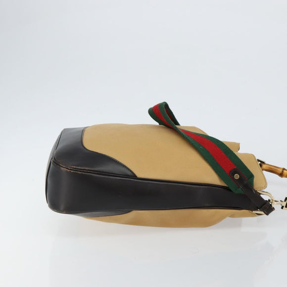 GUCCI Bamboo Web Sherry Line Bag Canvas 2way Beige 001 4058 1705 Auth 142842