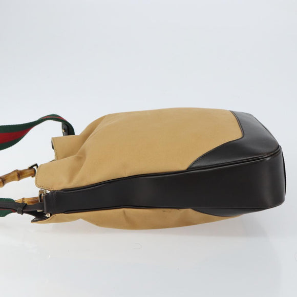 GUCCI Bamboo Web Sherry Line Bag Canvas 2way Beige 001 4058 1705 Auth 142842