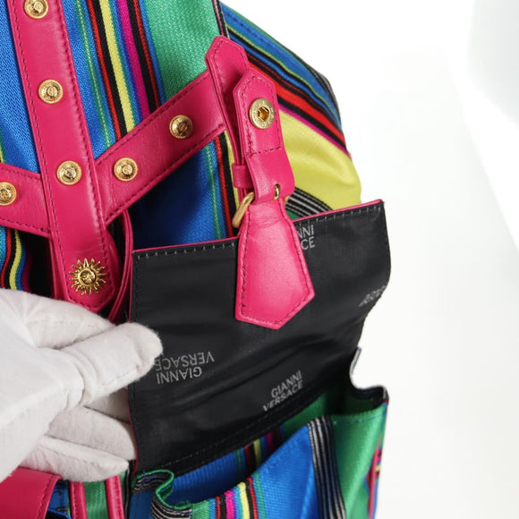 Gianni Versace Backpack Canvas Multicolor Gold Auth 142845V