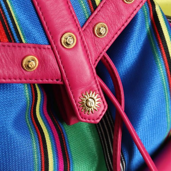 Gianni Versace Backpack Canvas Multicolor Gold Auth 142845V