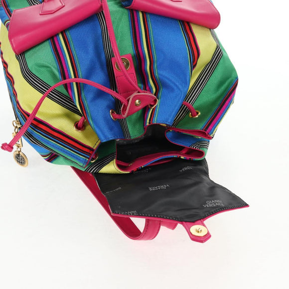 Gianni Versace Backpack Canvas Multicolor Gold Auth 142845V