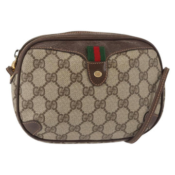 GUCCI GG Supreme Web Sherry Line Shoulder Bag PVC Beige Gold Red Auth 142847