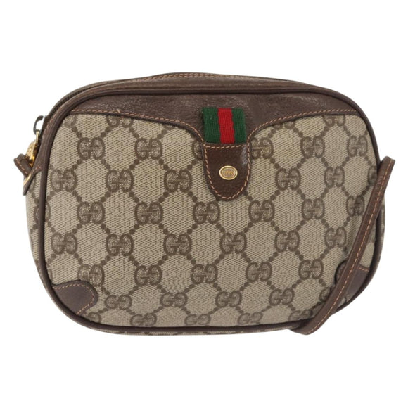 GUCCI GG Supreme Web Sherry Line Shoulder Bag PVC Beige Gold Red Auth 142847