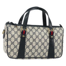 GUCCI GG Supreme Sherry Line Hand Bag PVC Navy Gold Red 39 02 040 Auth 142848-1