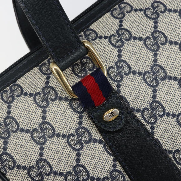 GUCCI GG Supreme Sherry Line Hand Bag PVC Navy Gold Red 39 02 040 Auth 142848