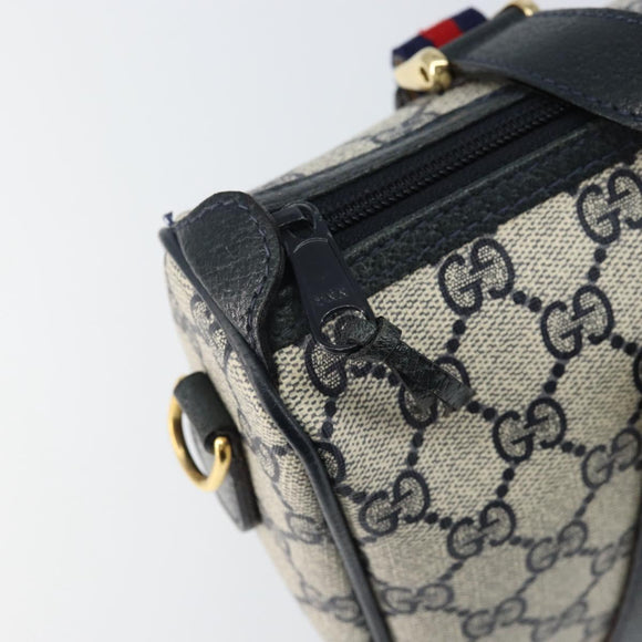 GUCCI GG Supreme Sherry Line Hand Bag PVC Navy Gold Red 39 02 040 Auth 142848