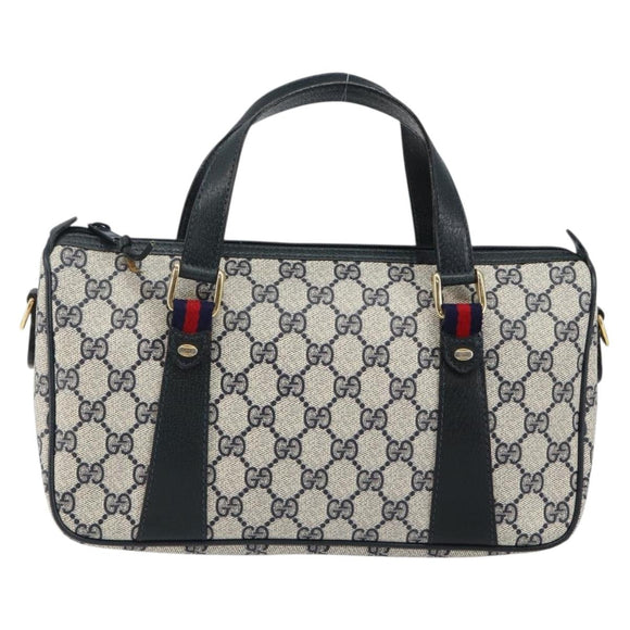 GUCCI GG Supreme Sherry Line Hand Bag PVC Navy Gold Red 39 02 040 Auth 142848