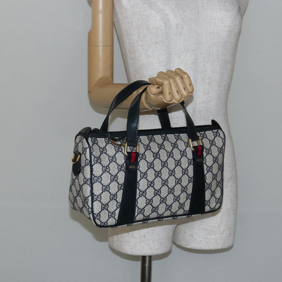 GUCCI GG Supreme Sherry Line Hand Bag PVC Navy Gold Red 39 02 040 Auth 142848