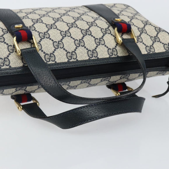 GUCCI GG Supreme Sherry Line Hand Bag PVC Navy Gold Red 39 02 040 Auth 142848