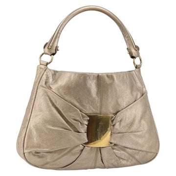 Salvatore Ferragamo Vala Shoulder Bag Leather Beige Gold Auth 142849